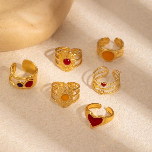 Émail Bague en Acier inoxydable , Acier inoxydable 304, Plaqué or 18K, unisexe & styles différents pour le choix & émail, Vendu par PC