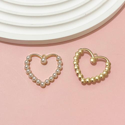 Zinc Alloy Heart Pendants, with Plastic Pearl, gold color plated, DIY & hollow, golden 
