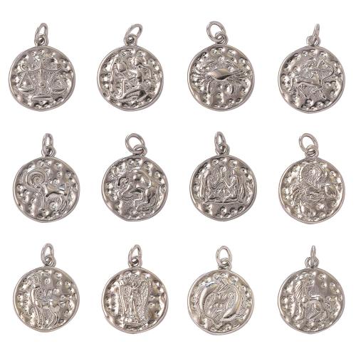 Bijoux pendentifs en laiton, 12 Signes du Zodiaque, Placage de couleur argentée, DIY, argent, Vendu par PC