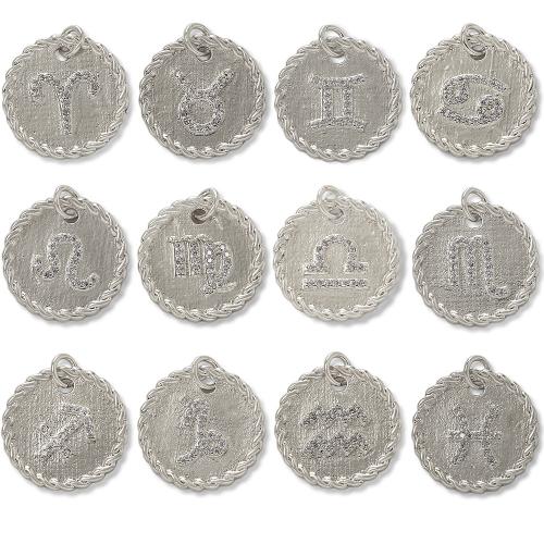 Cubic Zirconia Micro Pave Brass Pendant, 12 Signs of the Zodiac, plated, DIY & micro pave cubic zirconia, silver color 