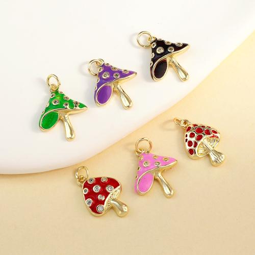 Cubic Zirconia Micro Pave Brass Pendant, mushroom, plated, DIY & micro pave cubic zirconia & enamel 