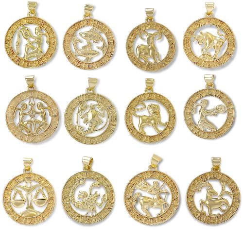 Cubic Zirconia Micro Pave Brass Pendant, 12 Signs of the Zodiac, plated, DIY, golden 