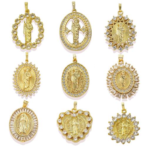 Cubic Zirconia Micro Pave Brass Pendant, plated, DIY & micro pave cubic zirconia, golden 