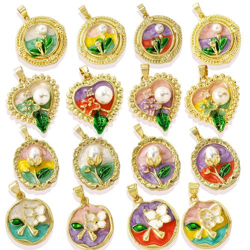 Emaille Messing Anhänger, mit Kunststoff Perlen, plattiert, DIY & Micro pave Zirkonia, keine, verkauft von PC