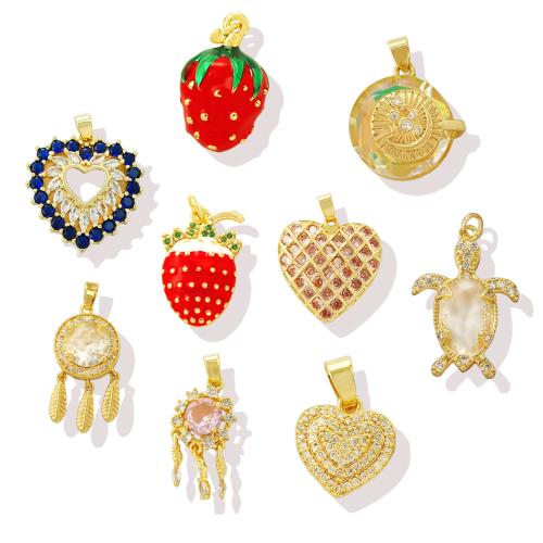 Cubic Zirconia Micro Pave Brass Pendant, plated, DIY & micro pave cubic zirconia & enamel 