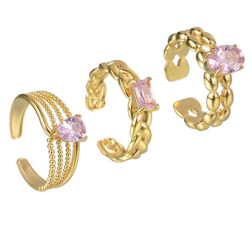 Bague en acier inoxydable Incrusté de zircon, Acier inoxydable 304, Plaqué or 18K, styles différents pour le choix & pavé de micro zircon & pour femme, Vendu par PC