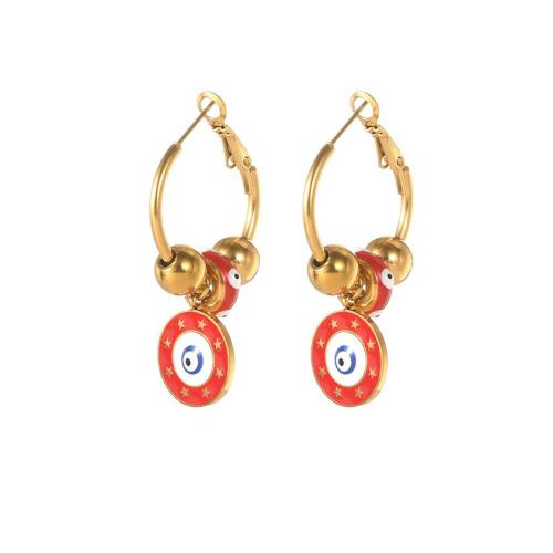 Boucles d'oreilles de mauvais œil, Acier inoxydable 304, Placage, bijoux de mode & pour femme & émail, doré, Vendu par paire