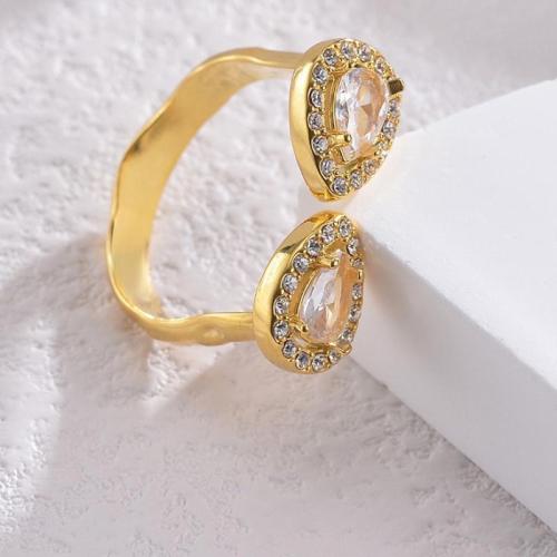Bague en acier inoxydable Incrusté de zircon, Acier inoxydable 304, avec zircon cubique, Placage, styles différents pour le choix & pour femme, doré, Vendu par PC