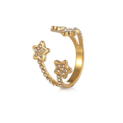 Strass Edelstahl Fingerring, 304 Edelstahl, mit Strass, plattiert, Modeschmuck & verschiedene Stile für Wahl & für Frau, goldfarben, verkauft von PC