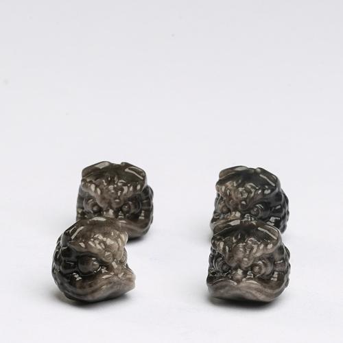 Perles de pierre gemme unique, Argent-Obsidienne, lion, Naturel & DIY, 14mm, Vendu par PC