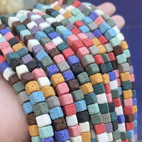 Multicolor Lava Beads, Square, polished, DIY multi-colored [