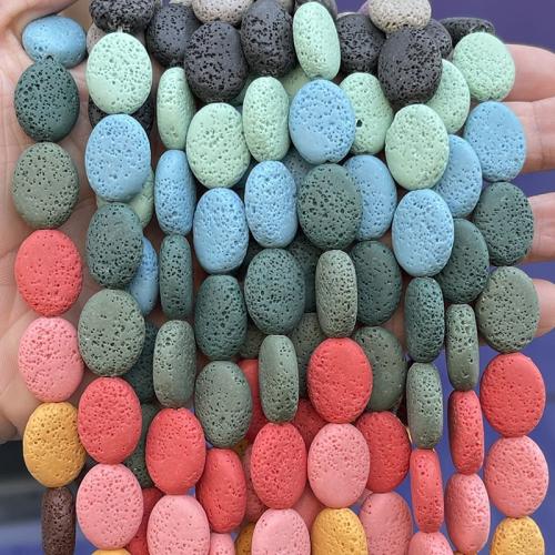 Multicolor Lava Beads, Flat Oval, DIY, multi-colored Approx [