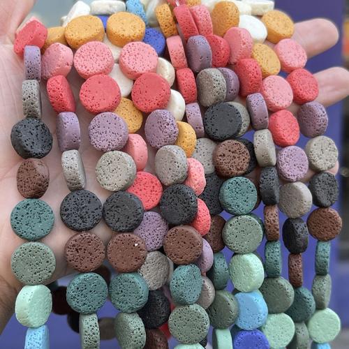 Multicolor Lava Beads, Flat Round, polished, DIY, multi-colored Approx [