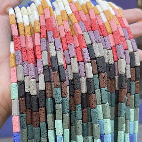 Multicolor Lava Beads, Rectangle, polished, DIY, multi-colored Approx [