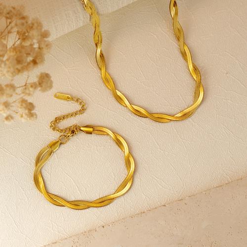 Parures de bijoux en acier inoxydable, Acier inoxydable 304, Bracelet & collier, Placage de couleur d'or, bijoux de mode, doré, Vendu par PC