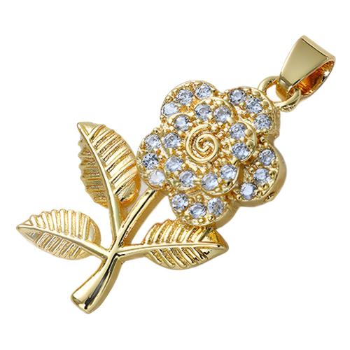 Cubic Zirconia Micro Pave Brass Pendant, Flower, 18K gold plated & micro pave cubic zirconia & for woman 