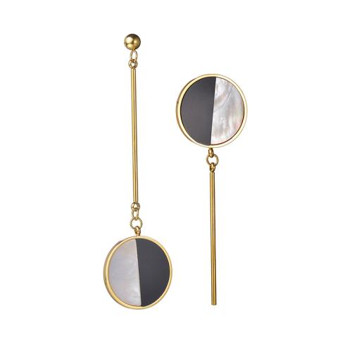 Boucles d'oreilles asymétriques, Acier inoxydable 304, Rond, Placage, bijoux de mode & pour femme & émail, doré, Vendu par paire