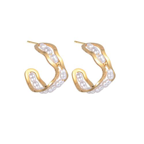 Серьги из нержавеющей стали, Нержавеющая сталь 304, с Пластиковая жемчужина, Другое покрытие, различные материалы для выбора & разные стили для выбора & Женский, Золотой, продается Пара