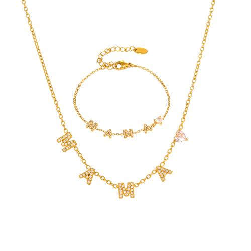 Cubic Zirconia Micro Pave Ensembles de bijoux en acier inoxydable, Acier inoxydable 304, Plaqué or 18K, styles différents pour le choix & pavé de micro zircon & pour femme, Vendu par PC