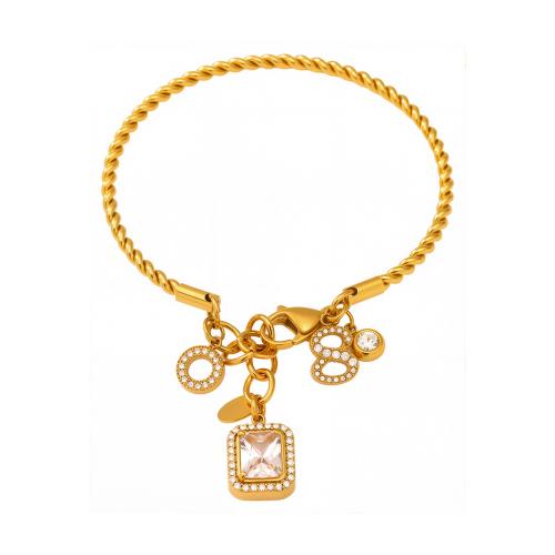 Acero inoxidable Pulsera con dijes, acero inoxidable 304, chapado, diferentes estilos para la opción & micro arcilla de zirconia cúbica & para mujer, Vendido por UD