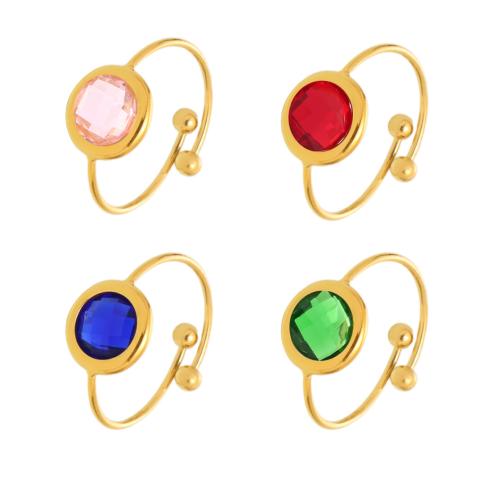 Bague en acier inoxydable, Acier inoxydable 304, avec cristal, Rond, Plaqué or 18K, bijoux de mode & pour femme, doré, Vendu par PC