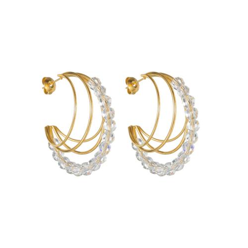 Crystal Jewelry Earring, 304 Stainless Steel, with Crystal, 18K gold plated, fashion jewelry & for woman & hollow 