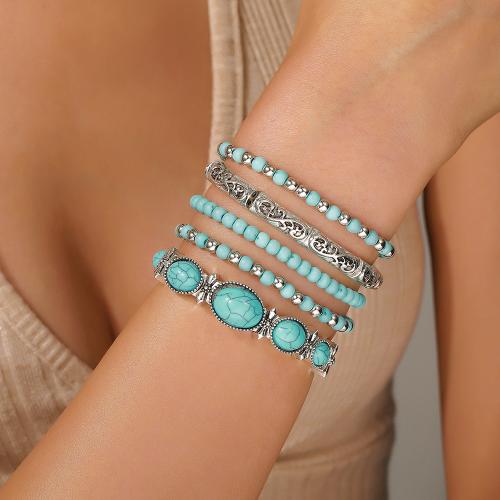 Bracelet à turquoises synthétique, alliage de zinc, avec turquoise synthétique, Placage de couleur d'or, bijoux de mode, plus de couleurs à choisir, Vendu par PC[