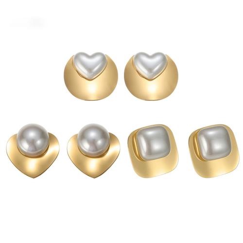 Серьги из нержавеющей стали, Нержавеющая сталь 304, с Пластиковая жемчужина, Другое покрытие, ювелирные изделия моды & разные стили для выбора & Женский, Много цветов для выбора, продается Пара