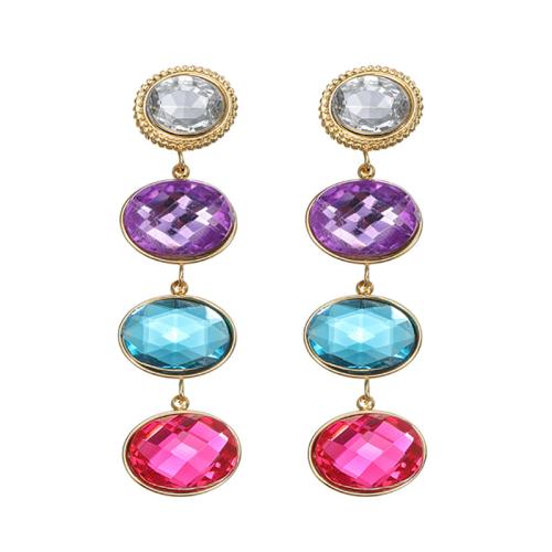 Rhinestone Drop Earring, 304 Stainless Steel, with Cubic Zirconia, gold color plated, fashion jewelry & for woman, multi-colored 