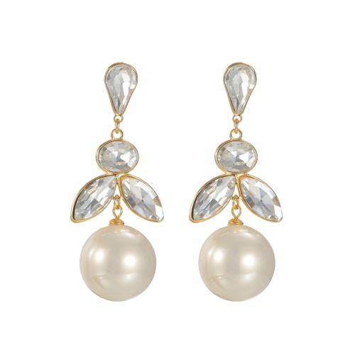 Rhinestone Drop Earring, 304 Stainless Steel, with Plastic Pearl, plated, fashion jewelry & for woman & with rhinestone 