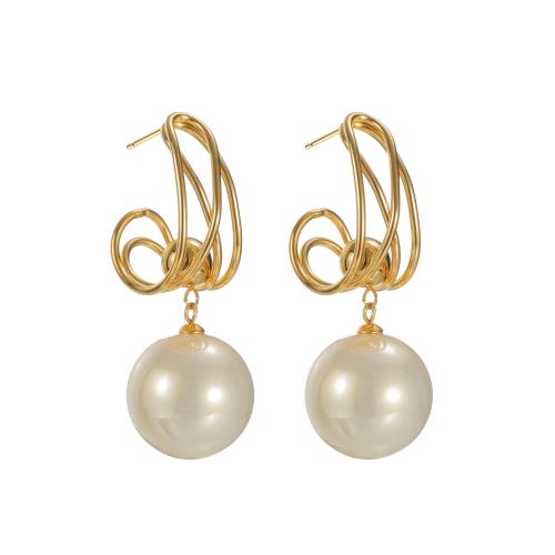 Серьги из нержавеющей стали, Нержавеющая сталь 304, с Пластиковая жемчужина, Другое покрытие, ювелирные изделия моды & Женский & отверстие, Много цветов для выбора, продается Пара