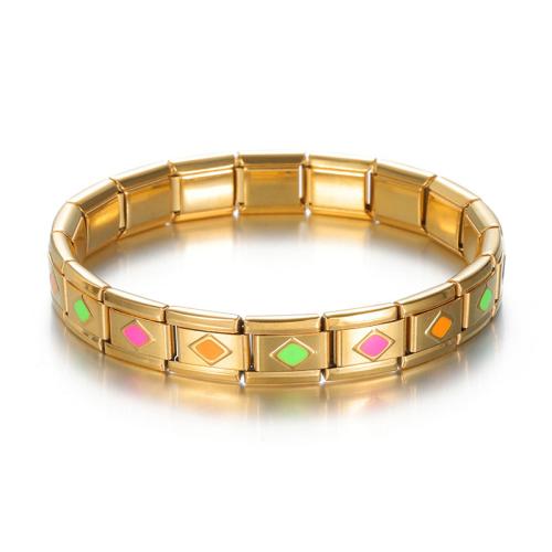 Acier inoxydable Bracelet extensible, Acier inoxydable 304, Placage de couleur d'or, fait à la main & pour femme & émail, plus de couleurs à choisir, Vendu par PC