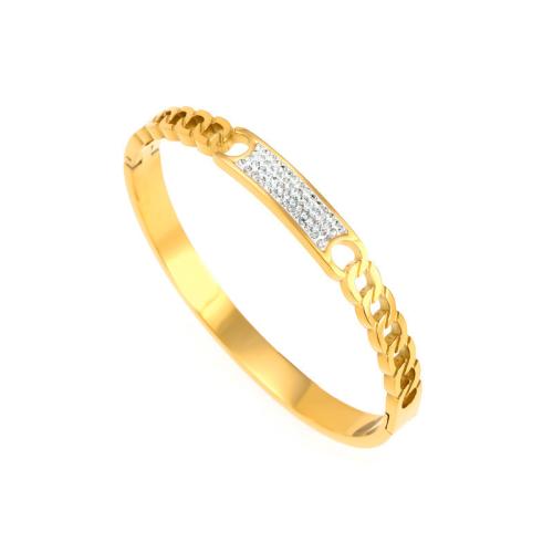 Bracelet en acier inoxydable, Acier inoxydable 304, Placage, pour femme & avec strass & creux, plus de couleurs à choisir, Inner diameter :60mm, Vendu par PC