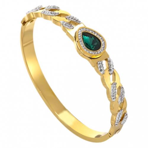 Bracelet en acier inoxydable, Acier inoxydable 304, avec zircon cubique, Placage, pour femme & avec strass & creux, plus de couleurs à choisir, Inner diameter :60mm, Vendu par PC