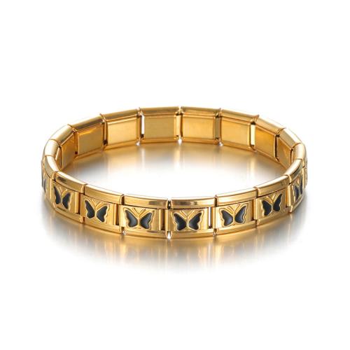 Acier inoxydable Bracelet extensible, Acier inoxydable 304, Placage de couleur d'or, fait à la main & pour femme & émail, plus de couleurs à choisir, Vendu par PC