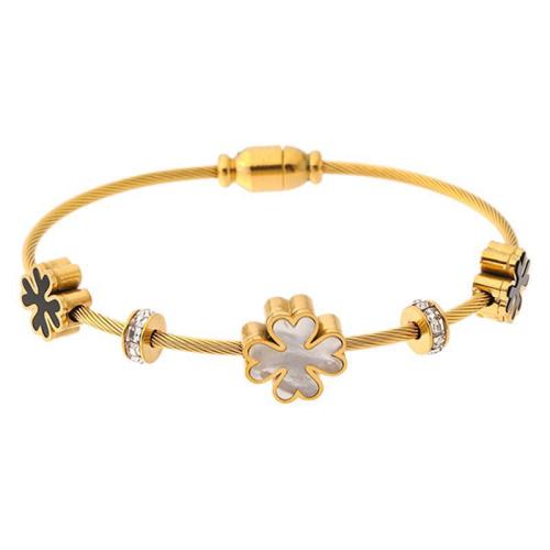 Bracelet en acier inoxydable, Acier inoxydable 304, avec coquille blanche & Acrylique, Placage, bijoux de mode & pour femme & avec strass, plus de couleurs à choisir, Inner diameter :60mm, Vendu par PC