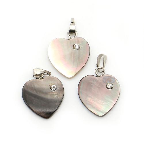 Natürlichen Muschel -Anhänger, Black+Lip+Shell, mit Wachsschnur & Eisen, Herz, DIY & Micro pave Zirkonia, gemischte Farben, 15x18mm, Länge:45 cm, verkauft von PC