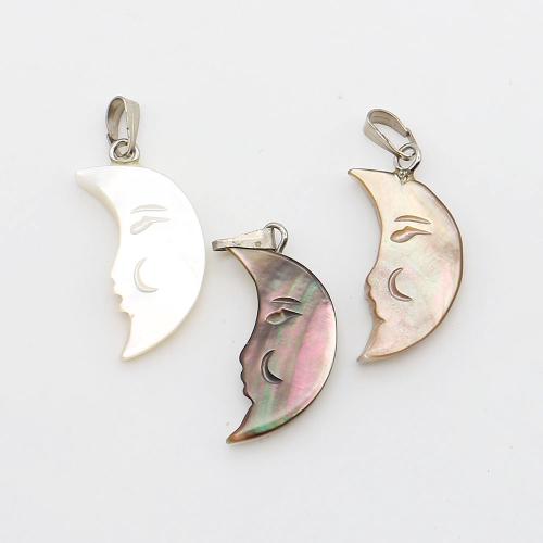 Natürlichen Muschel -Anhänger, Seemuschel, mit Wachsschnur & Eisen, Mond, DIY, keine, 11x23mm, verkauft von PC