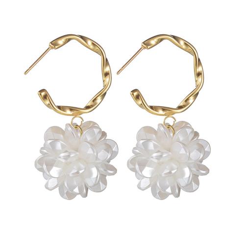 Boucle d'oreille goutte inox, Acier inoxydable 304, avec plastique ABS, fleur, Placage, bijoux de mode & pour femme, doré, Vendu par paire[