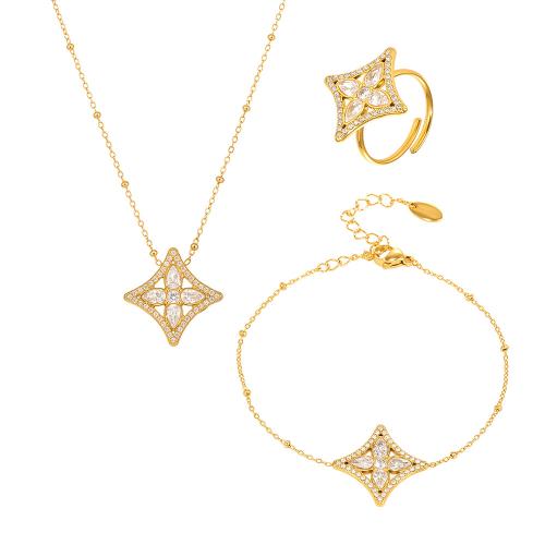 Cubic Zirconia Micro Pave Ensembles de bijoux en acier inoxydable, Acier inoxydable 304, Placage, styles différents pour le choix & pavé de micro zircon & pour femme, Vendu par PC