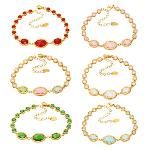 Glass Jewelry Beads Bracelets, 304 Stainless Steel, with Glass, 18K gold plated, fashion jewelry & for woman 