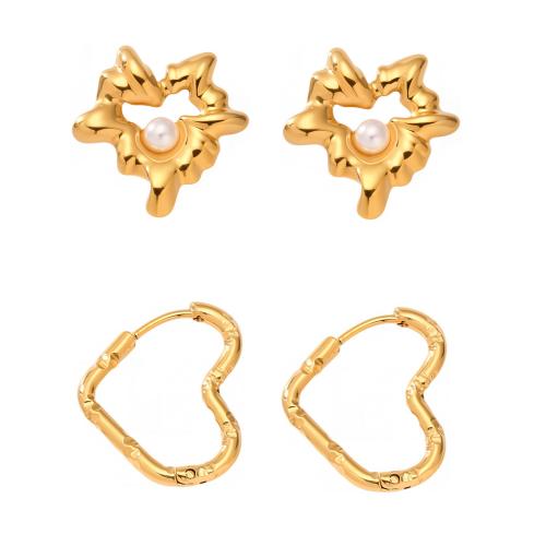 Серьги из нержавеющей стали, Нержавеющая сталь 304, с Shell Pearl, Другое покрытие, ювелирные изделия моды & разные стили для выбора & Женский, продается Пара