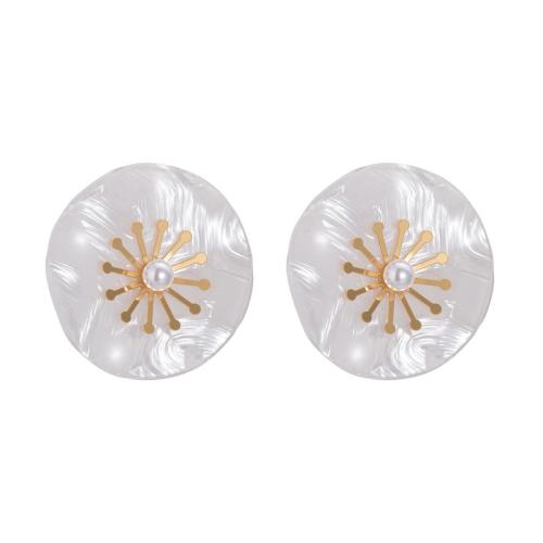 clou d'oreille acrylique, Acier inoxydable 304, avec perle de plastique & Acrylique, Rond, Placage, bijoux de mode & pour femme, Vendu par paire