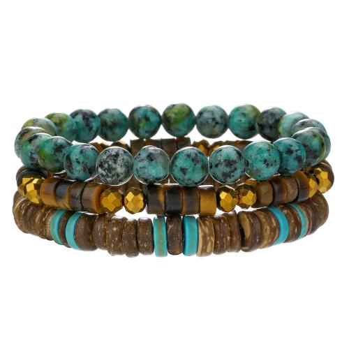 Turquoise Brass Bracelets, Wood, with turquoise & Brass, plated, fashion jewelry & multilayer 