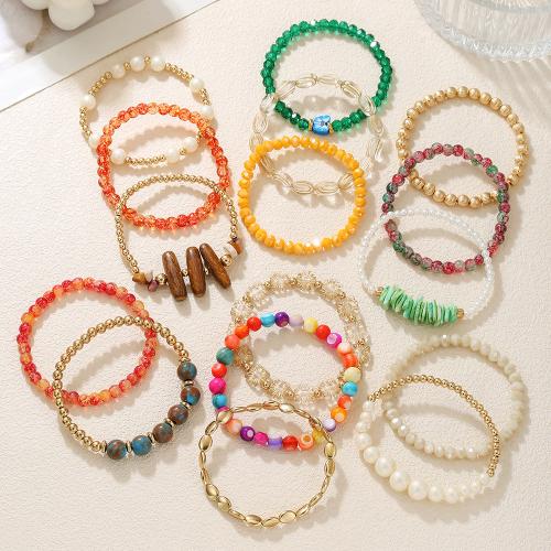 Pulseras de abrigo, aleación de zinc, con Nácar & Cristal & madera & Perlas plásticas, chapado en color dorado, Joyería & multicapa, más colores para la opción, Vendido por UD