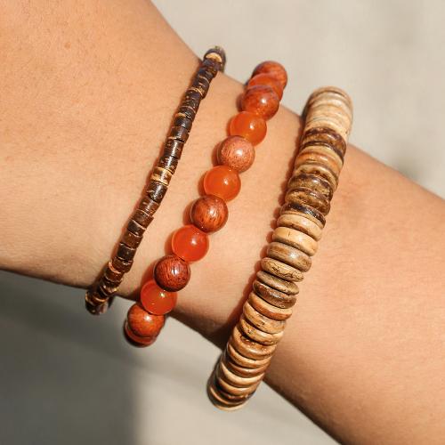 Mixed Material Bracelets, Glass Beads, with Coconut & Wood, gold color plated, fashion jewelry 