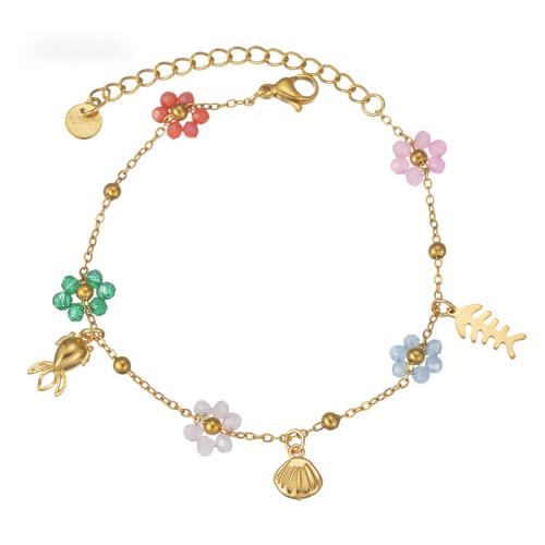 Acero inoxidable Pulsera con dijes, acero inoxidable 304, con Cristal, chapado, Joyería & diferentes estilos para la opción & para mujer, dorado, Vendido por UD