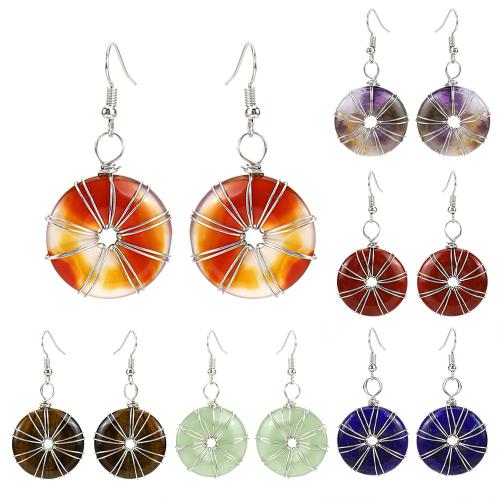 Edelstein Tropfen Ohrring, mit Messingdraht & Zinklegierung, rund, handgemacht, verschiedenen Materialien für die Wahl & für Frau & hohl, Silberfarbe, verkauft von Paar