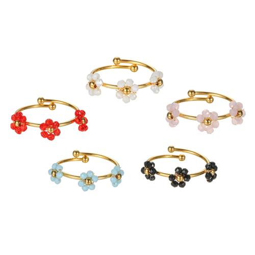 Bague en acier inoxydable, Acier inoxydable 304, avec cristal, Placage de couleur d'or, bijoux de mode & pour femme, plus de couleurs à choisir, Vendu par PC