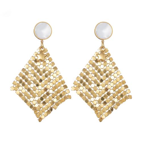 Boucle d'oreille goutte inox, Acier inoxydable 304, avec coquille blanche, Placage, bijoux de mode & pour femme & creux, plus de couleurs à choisir, Vendu par paire